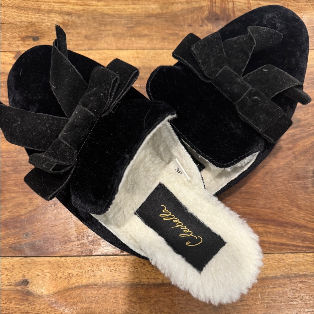 Cleobella Black velvet slip on shoes NWOT